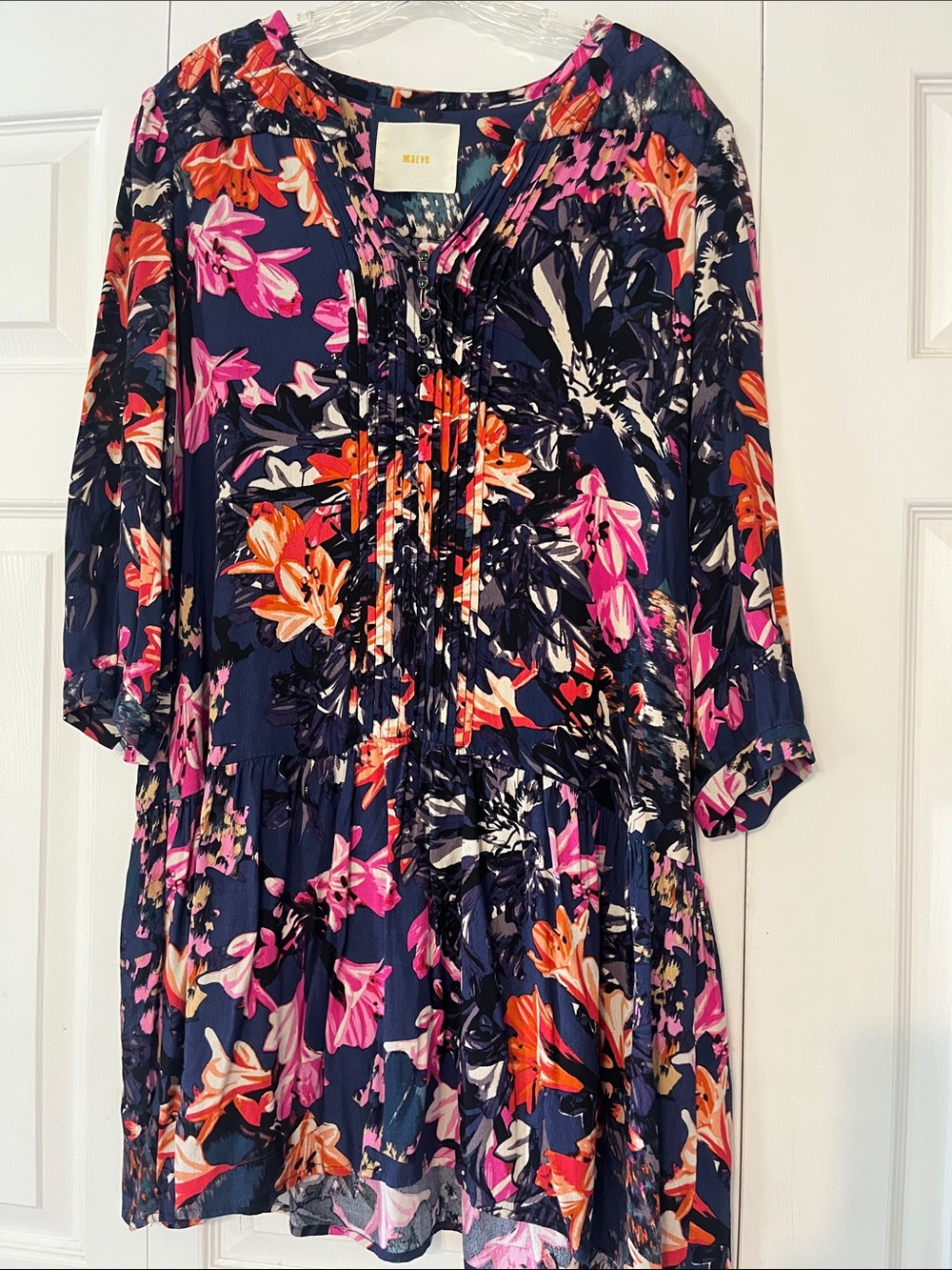 Anthropologie Maeve Women’s Navy Floral Drop Waist Dress